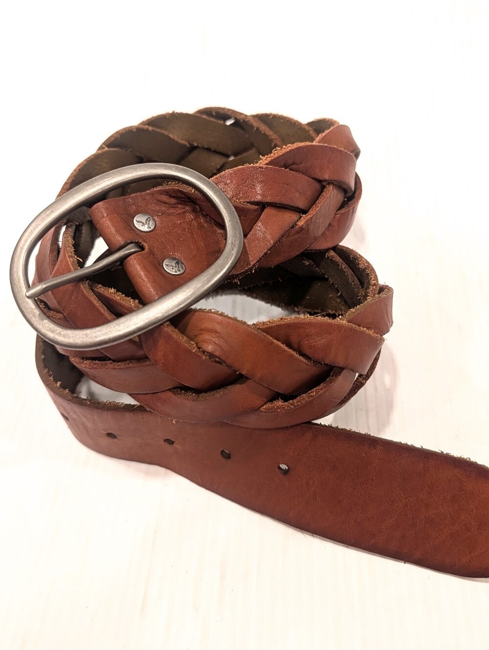 AMERICAN EAGLE Outfitters 2" Wide Braided Brown Leather Belt Size Medium